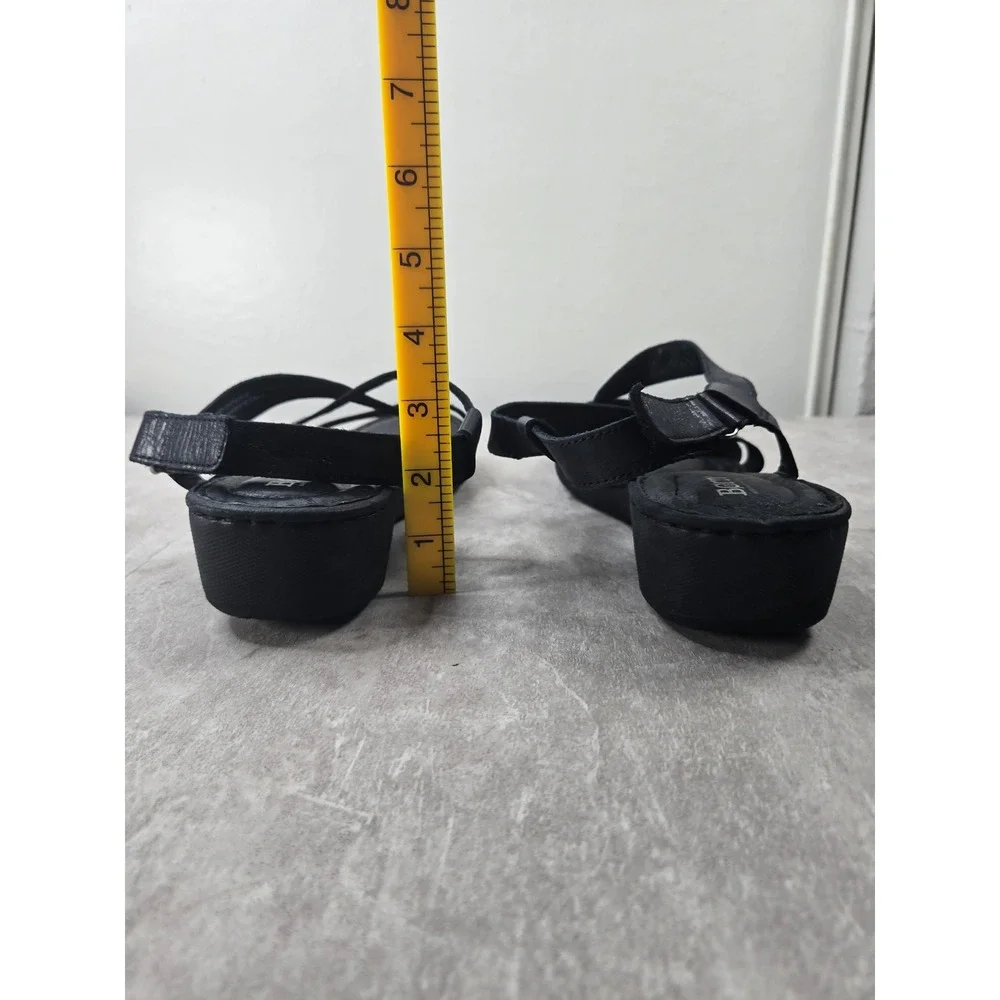 Born Strappy Low Wedge Sandals 11 Black Leather Slingback Comfort Summer Walking